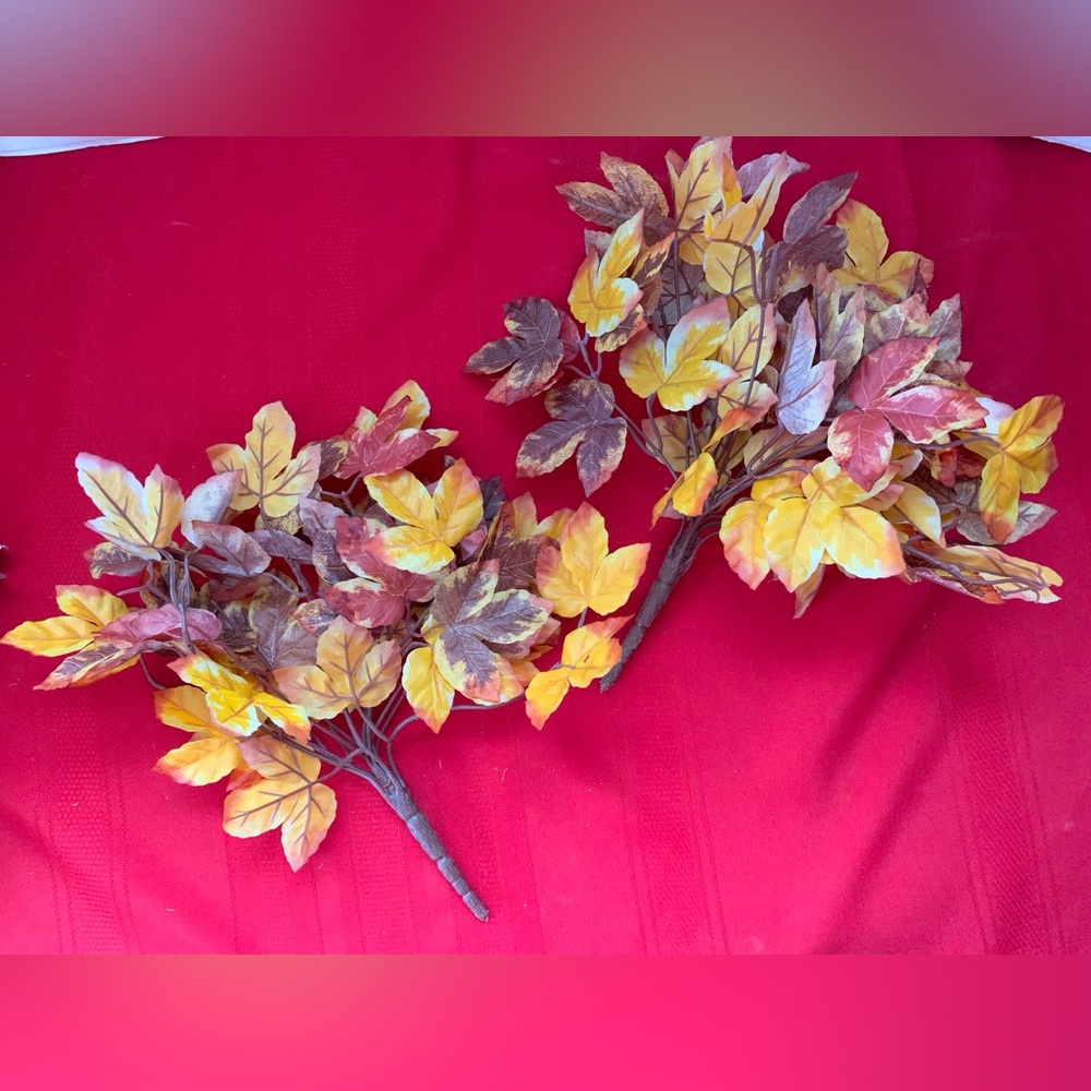 HOME INTERIORS Artificial Fall Red Yellow Brown Leaves Flowers - set of 2